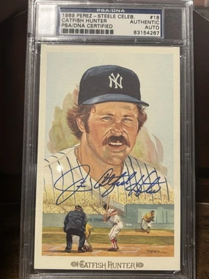 JIM CATFISH HUNTER YANKEES PSA/DNA SIGNED AUTO PEREZ STEELE CELEBRATION CARD HOF - Image 1 of 2
