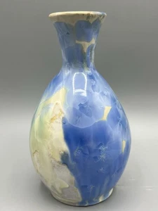 Fred Paget Blue Crystallized Flower Inlay Pottery Vase Twin Dragons Studio WOW! - Picture 1 of 18