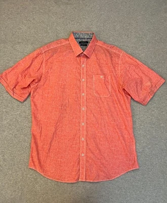 Bugatchi Shirt Men's 2XL Salmon Pink Short Sleeve Casual Fit Button Up Pocket - Image 1 of 4