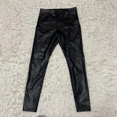 Women’s Black Faux Leather  Leggings Size Med Perfect Preowned Stretchy - Image 1 of 4