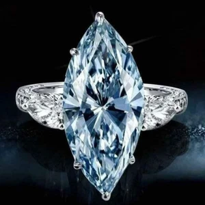 Sterling Silver Blue Aquamarine Marquise Ring - Size 6 - Picture 1 of 9