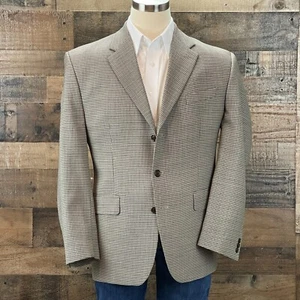 Izod Sport Coat Wool Mens 44R Taupe Houndstooth Blazer Suit Jacket 3 Button - Picture 1 of 13