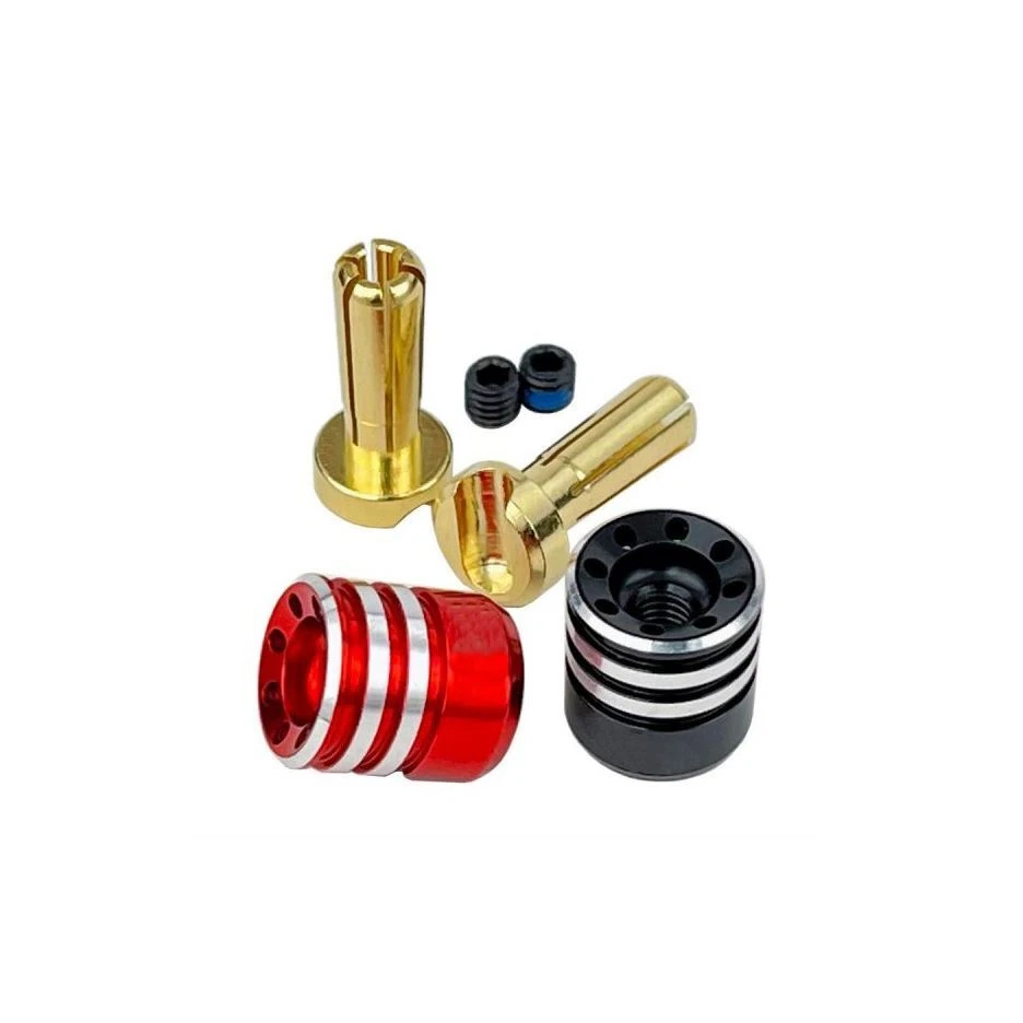 SpeedTek RC Heatsink Bullet Plug Grips w/ 4mm Bullets (Black/Red) - Image 1 of 1