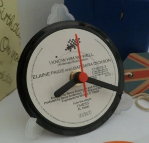 ELAINE PAIGE BARBARA DICKSON CLOCK Upcycled CHESS Vinyl Record Side Table 4" - Picture 1 of 6