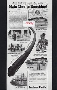SOUTHERN PACIFIC RAILROAD 1939 MAIN LINE SUNSHINE DEL MONTE-GUAYMAS-CARLSBAD AD - Bild 1 von 1