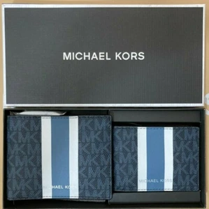 Michael Kors Billfold Wallet Box Set Black Navy White Logo 36H1LGFF1B NIB $178 - Picture 1 of 7