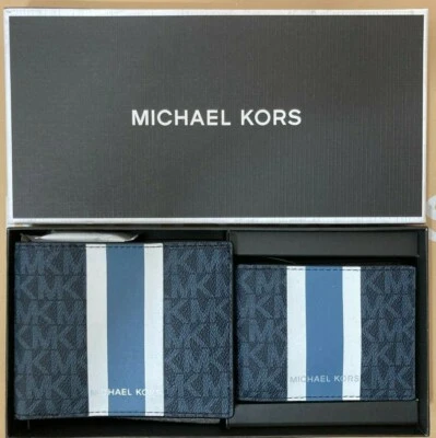 Michael Kors Billfold Wallet Box Set Black Navy White Logo 36H1LGFF1B NIB $178 - Image 1 of 4