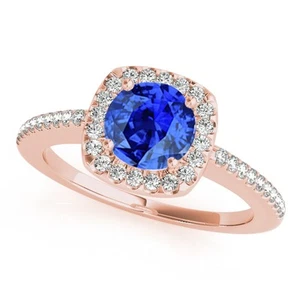 1.10 Ct. Halo Tanzanite-Diamond Women's Engagement/Wedding Ring - 14k Solid Gold - Picture 1 of 1