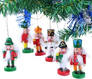 6 Nussknacker Holz Figuren Anhänger Weihnachten bunt Nostalgie Christbaumschmuck - Bild 1 von 2