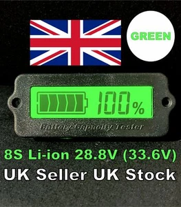 LCD Battery Capacity Indicator Meter Display Green Li-ion LiPo 8S 28.8V (33.6V) - Picture 1 of 10