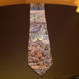 Harvard Fine Neckwear Men's Tie Blue Zebra Jungle Print Made In Usa Tie Business - Picture 1 of 12