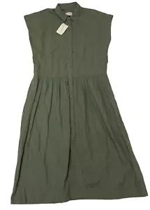 Maxi Vestido Universal Hilo Lino Talla M Verde Bolsillos Laterales Línea A Sin Cinturón Nuevo con Etiquetas - Imagen 1 de 9