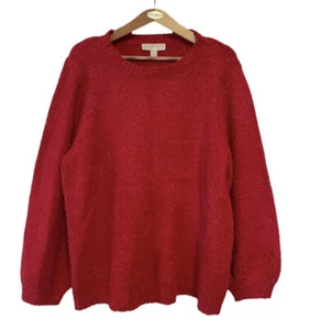 NWT Michael Michael Kors 2X red metallic crew neck long sleeve sweater - Picture 1 of 8