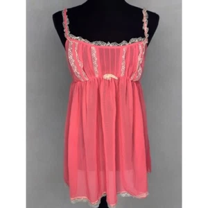 Vintage Victoria's Secret Y2K babydoll lace chemise slip dress Sheer Hot Pink-S - Picture 1 of 6