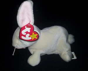 Rare !!! Peluche bébé bonnet bébé NIBBLER The Rabbit TY étiquette multiple erreurs fautes d'orthographe - Photo 1/12