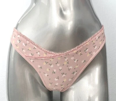 PINK Victoria's Secret Thong Panty Chalk Rose Floral Sexy Cotton Blend Ruffle - Image 1 of 3