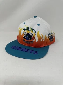 VTG 90s CHARLOTTE HORNETS ON FIRE SNAPBACK NBA HAT YOUTH WHITE NEW W TAGS - Picture 1 of 7
