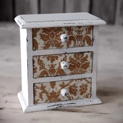 Vintage Schmuckschränkchen 3 Schubladen 16x18x8cm Schmuckkommode Holzschränkchen - Bild 1 von 2