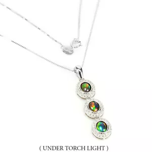 Summer 925 Silver Necklace Oval Black Opal 5x4mm Topaz Gemstone Jewelry - Picture 1 of 9
