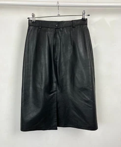 Vintage Black Leather Pencil Skirt UK8 High Waist St Michael 80s 90s Knee Length - Picture 1 of 7