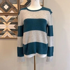 Suéter NakedCashmere Tejido Cuello Redondo Rayas Gris Teal Pequeño - Imagen 1 de 8