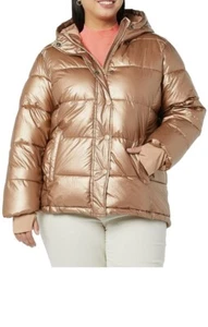 Women's Long-Sleeve Hooded Puffer Coats Size XL In Metallic Gold - Picture 1 of 10