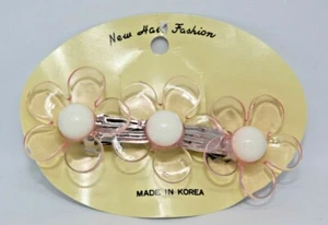 Vintage 1980s 3D Pink FLOWER Barrette Hair Clip Crown Girls Women NEW - Picture 1 of 4