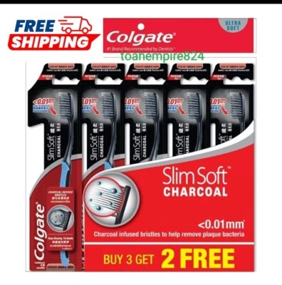 COLGATE Charcoal Infused Toothbrush SlimSoft Bristles Removes Plaque - 5 Units - Image 1 of 4
