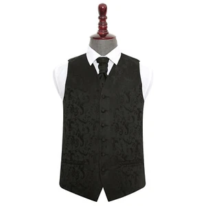DQT gewebt Blumenmuster schwarz Herren Hochzeit Weste & Krawatte Set S-5XL - Bild 1 von 4