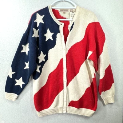 Suéter Bandera Vintage Mujer Grande Bandera EE. UU. Preppy American Lauren Hanse NUEVO Foto 1 de 4