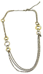 Premier Designs Silver & Gold Tone Heavy Chain Long Adjustable Necklace Hammered - Picture 1 of 16