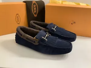 100% AUTHENTIC TOD’S BLUE SUEDE REAL LAMB FUR SHEARLING SIZE 10 US (9UK) NEW - Picture 1 of 12
