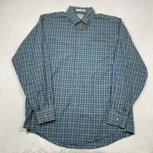 L.L. Bean Shirt Mens Medium Blue Green Plaid Button Down Long Sleeve - Picture 1 of 9