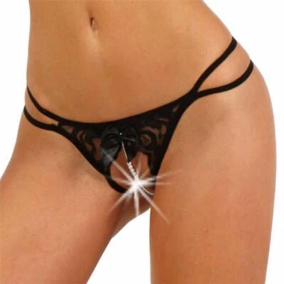 Sexy Damen Perlenstring String-Tanga mit Ouvert Schwarz 34/36/38 #UW428 - Bild 1 von 3
