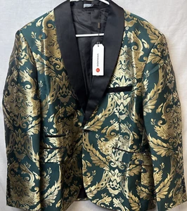Green Gold✨Paisley Jacquard Floral ✨Blazer ✨Lapel Suit✨Jacket✨Tuxedo✨XXL✨Prom - Picture 1 of 9