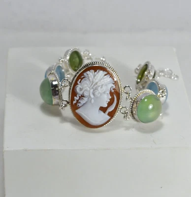 BRACCIALE  ARGENTO 925 NATURALE  CAMMEI  SARDONICO VOLTO OVALE     AGRP 0156 - Immagine 1 di 3