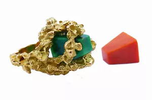 Mid-Century Chaumet RING 18k Gold Coral Jade French Modernist Jewelry - Picture 1 of 12