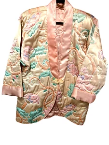 Vtg 80's Victoria Secret Gold Label Satin Quilted Jacket Pastel Sz M/L - Picture 1 of 9