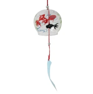 Japanese Wind Chime Edo Furin Red Black Goldfish Glass Wind Bell Japan - Picture 1 of 7