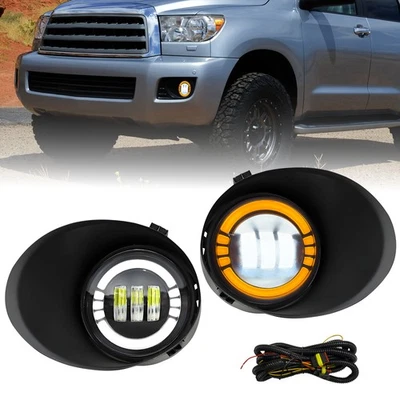 For 08-11 Sequoia 07-13 Toyota Tundra LED Fog Lights Bumper Lamps w/Cover Pair - Image 1 of 4