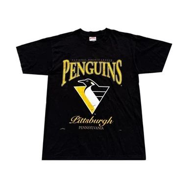 Camiseta negra de hockey nuez moscada de la NHL de los Pittsburgh Penguins de la década de 1990 de colección para hombre talla XL Foto 1 de 4