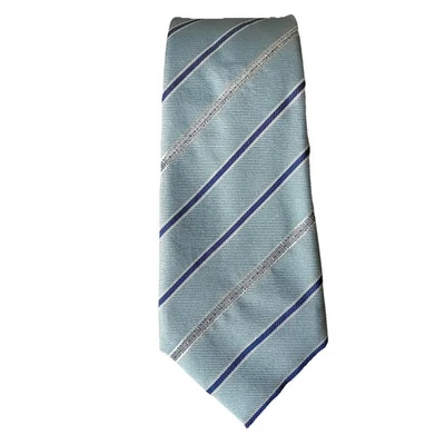 Corbata de cuello ajustada Moschino azul claro a rayas de seda para hombre hecha en Italia Foto 1 de 4