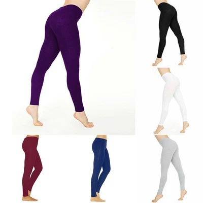 Pants Casual Women Cotton White Black Solid Color Skinny Stretchy  Yoga Leggings - Image 1 of 4