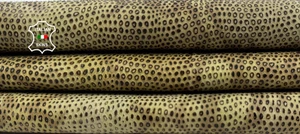 VINTAGE KHAKI SNAKE PYTHON PRINT ON Thin Goatskin Leather hide 6sqf 0.6mm #C6379 - Picture 1 of 7