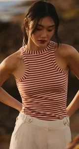 Camiseta sin mangas acanalada Anthropology The Krista de Maeve para mujer talla pequeña roja - Imagen 1 de 10
