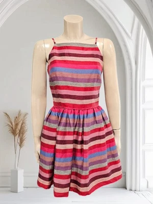 Mini Vestido Acampanado De Colección Y2k Nuevo con Etiquetas BEBE Mezcla de Lino Multicolor Rojo Rosa Azul S Foto 1 de 4