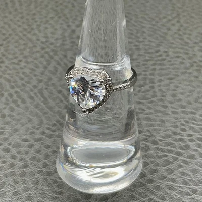 Heart Shaped Halo Engagement Ring Silver Tone Size 5.5 Cubic Zirconia CZ Womens - Image 1 of 4