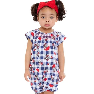 Pagliaccetto DISNEY bambina Minnie & Daisy Duck estivo picnic bufalo a quadri 24M - Immagine 1 di 4