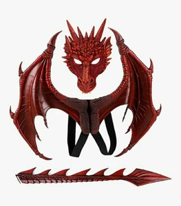 Roter Drache Kostüm mit Teufelsflügeln Dämonenschwanz Dino Maske Maskerade Party Cosplay - Bild 1 von 15