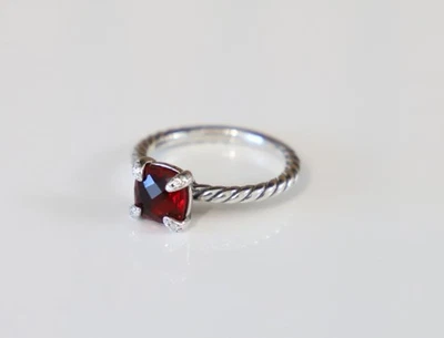 David Yurman Sterling Silver 8mm ChateIaine Ring Garnet with Diamonds size 6.5 - Image 1 of 4